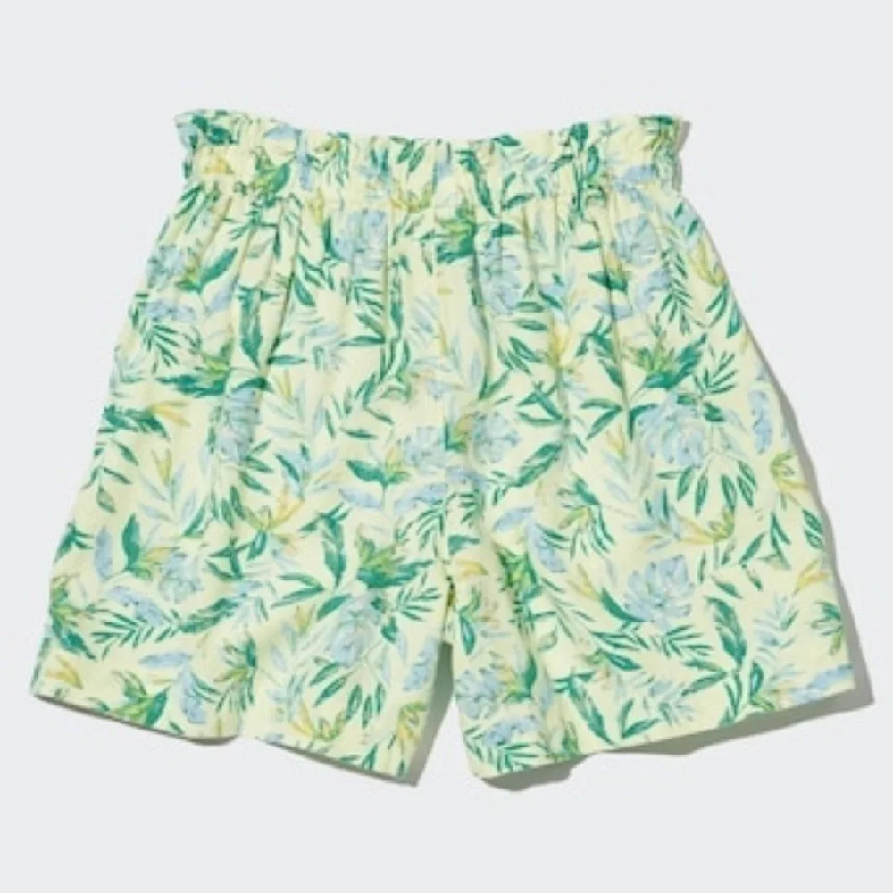 Uniqlo | Linen Easy Shorts Floral Kids Green Blue Girls Size 7/8